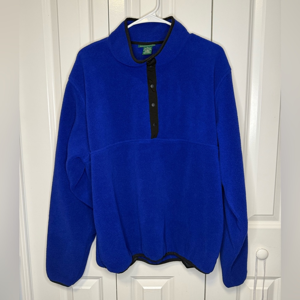 Vintage L.L.Bean Blue Snap Button Fleece Pullover Jacket Mens Size Large